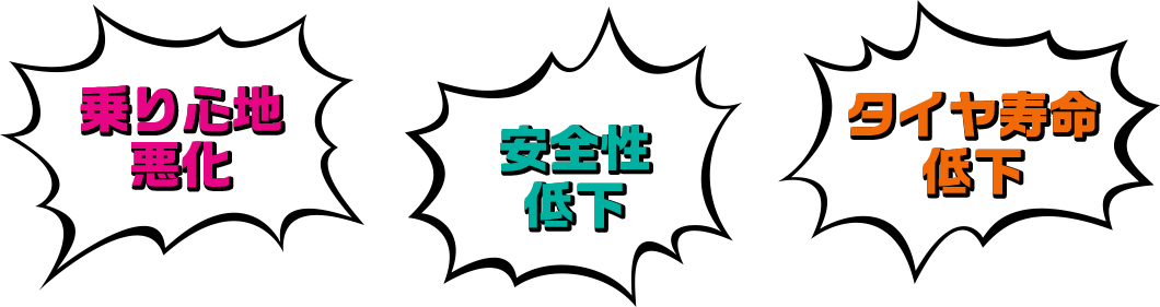 乗り心地悪化　安全性低下　タイヤ寿命低下